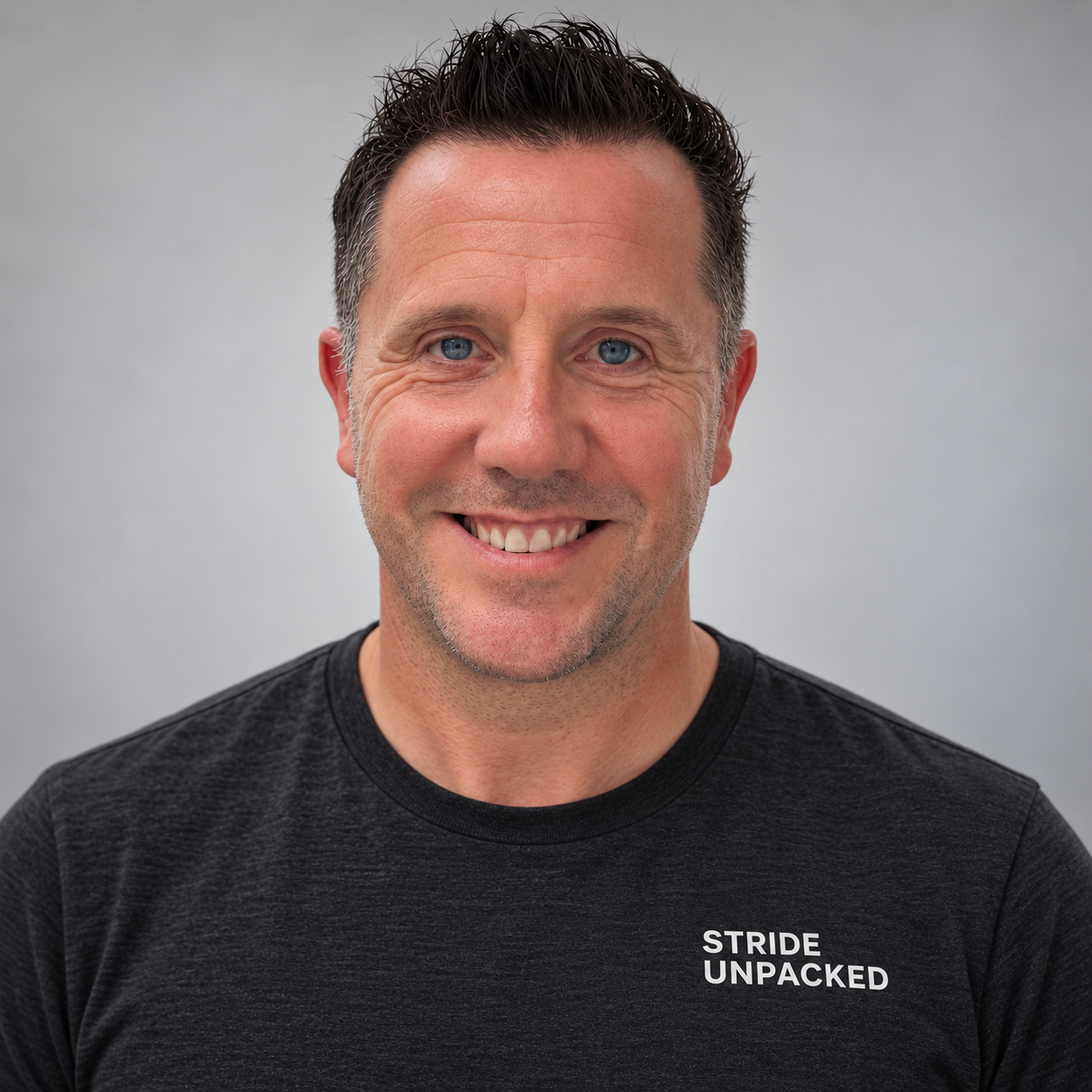 Dan Broadhead wearing a Stride Unpacked shirt