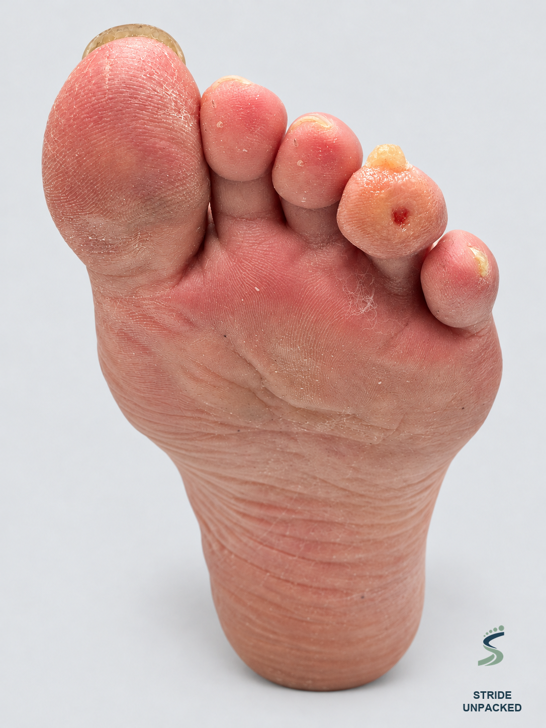 Clinical photograph immediately after enucleation of a corn at the toe tip.
